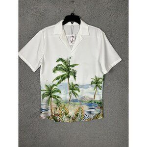 Barry.Wang Mens Tropical Palm Print Button-Up Shirt Short Sleeve Multi Small NWT